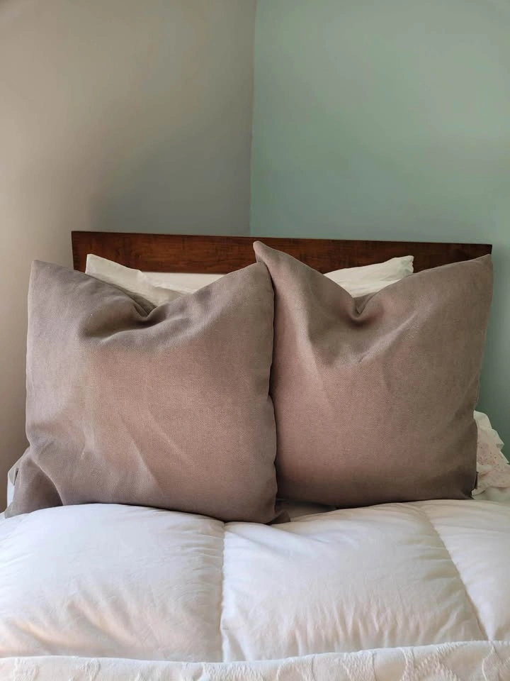 Pair of Taupe Square Throw Pillows - photo 2