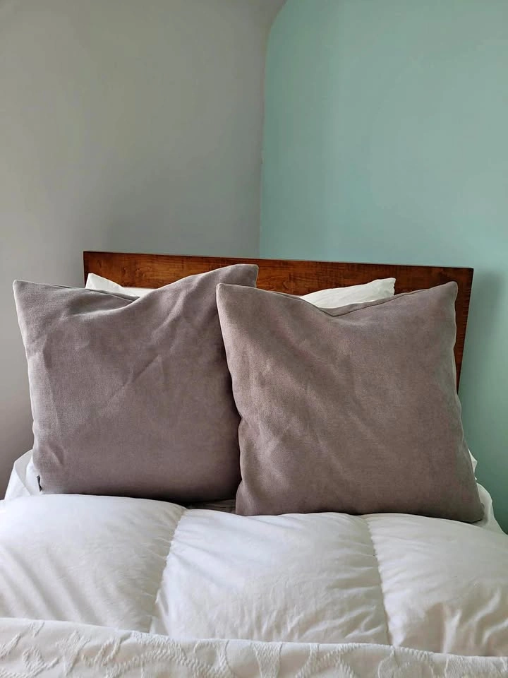 Pair of Taupe Textured Throw Pillows
