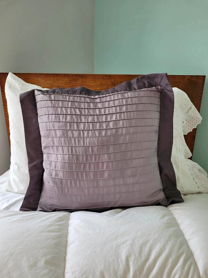 Grey Satin Pleated Decorative Pillow