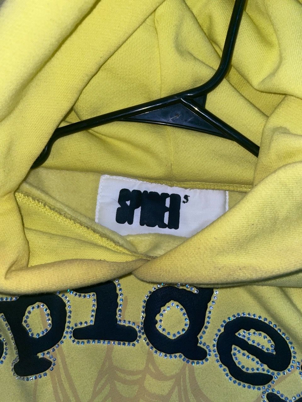 SP5DER yellow rhinestone hoodie
