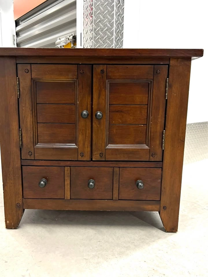 Solid Wood Side Table with Cabinet and Drawers