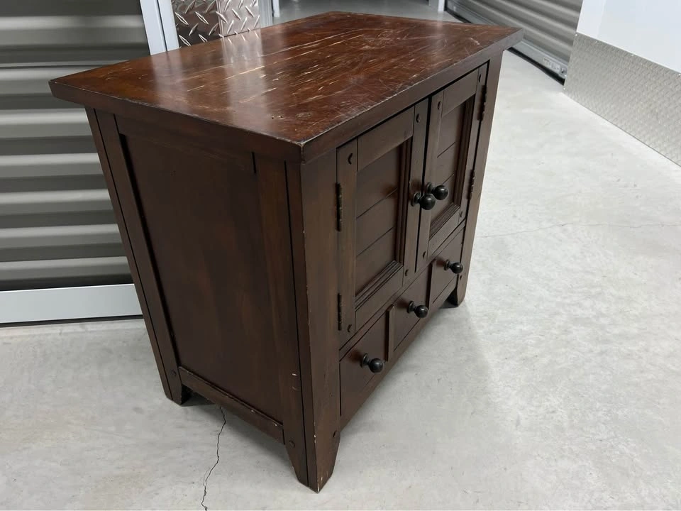 Solid Wood Side Table with Cabinet and Drawers - photo 2