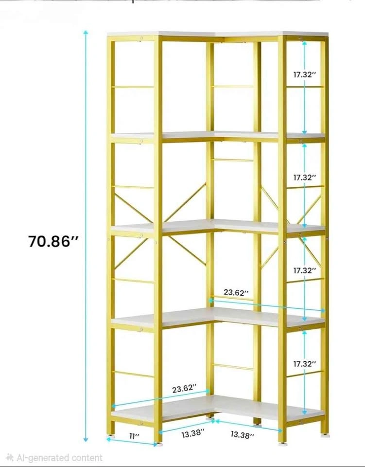 Gujiam 5-Tier Corner Bookshelf, 71" Tall, Gold, NEW IN BOX - photo 2