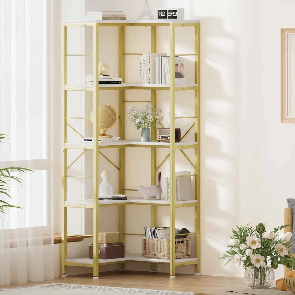 Gujiam 5-Tier Corner Bookshelf, 71" Tall, Gold, NEW IN BOX - photo 4