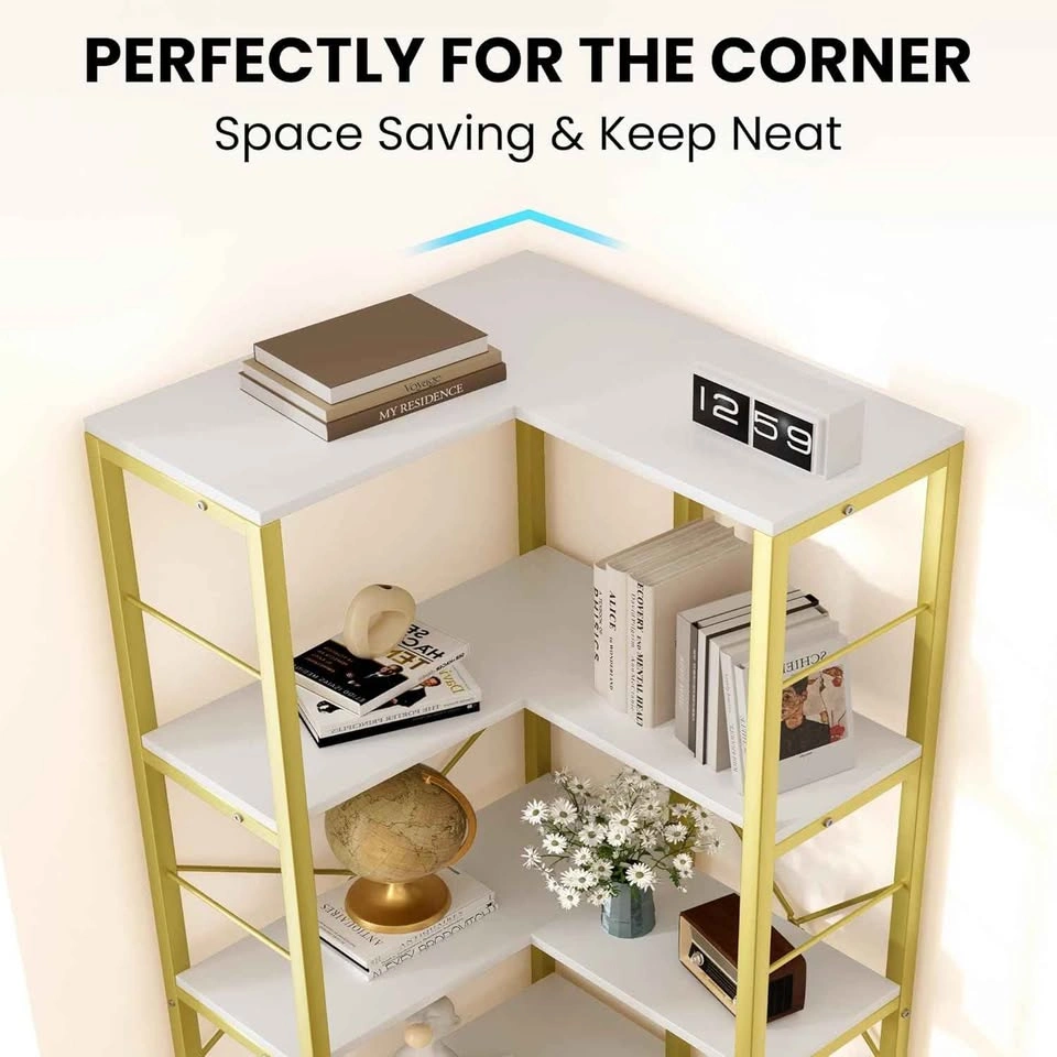 Gujiam 5-Tier Corner Bookshelf, 71" Tall, Gold, NEW IN BOX - photo 5