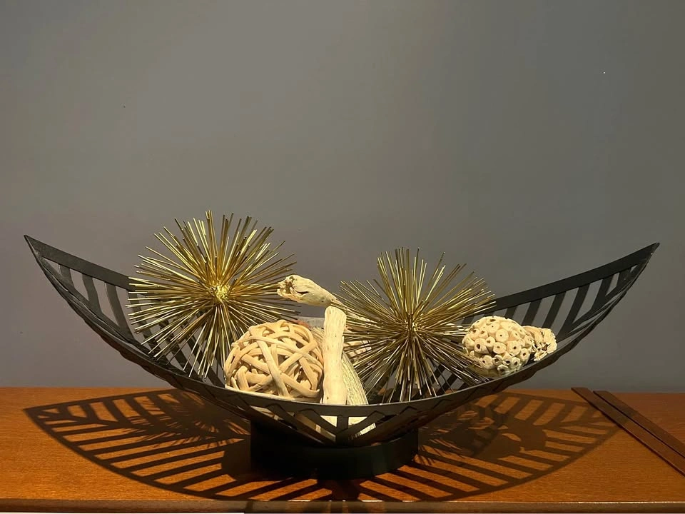 Staging - Modern Black Metal Leaf Bowl with Decorative Fillers
