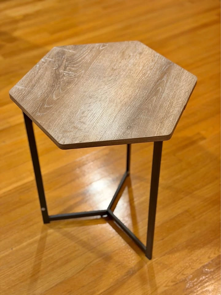 Hexagon Wood and Metal Side Table
