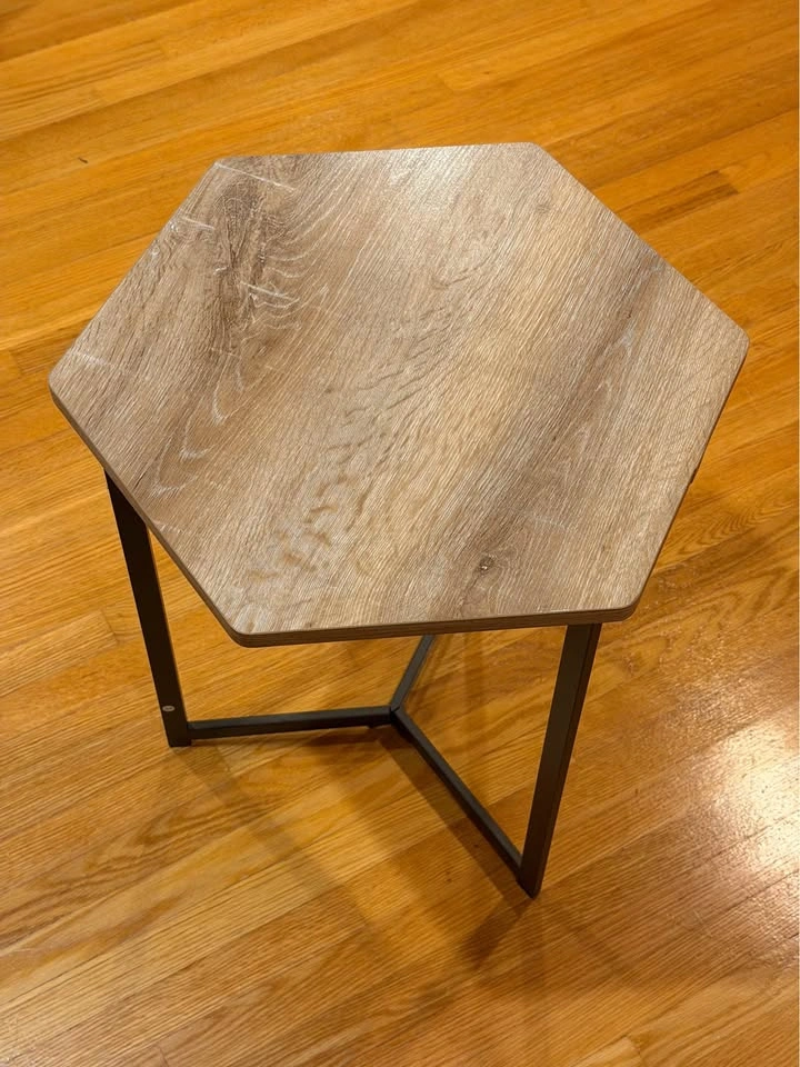 Hexagon Wood and Metal Side Table - photo 2
