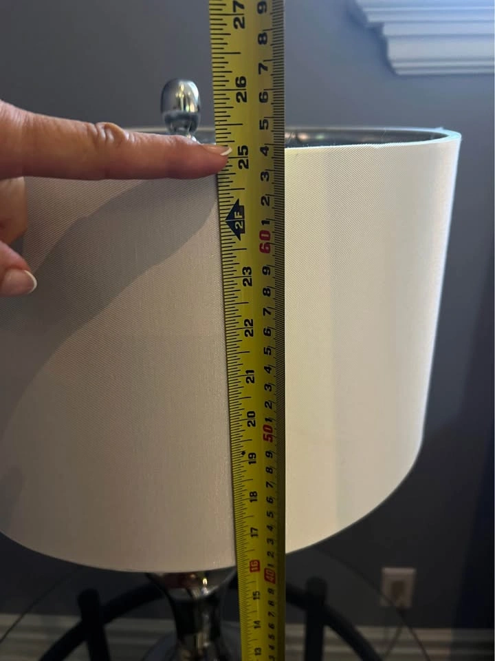 Pair of Chrome Table Lamps with Drum Shades - photo 2