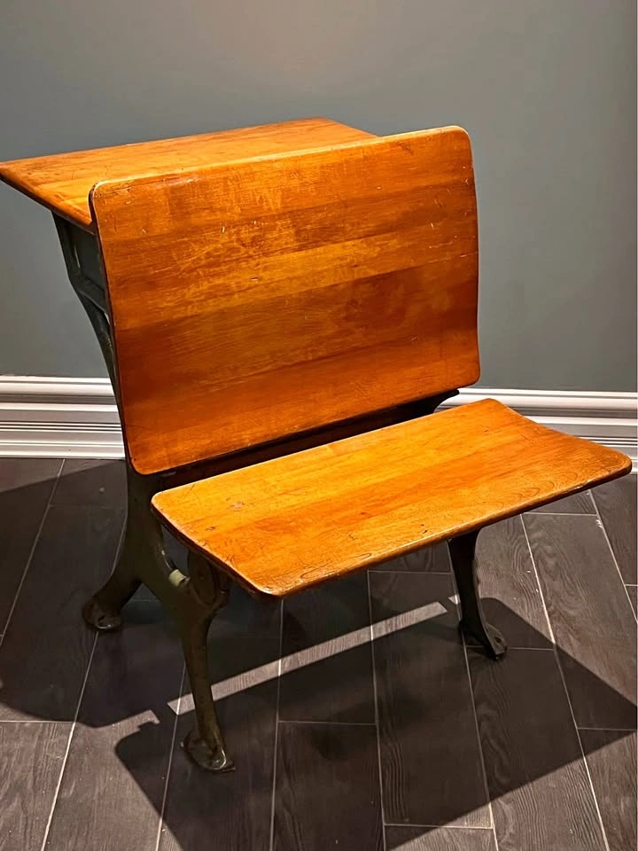Antique Wood and Cast Iron School Desk