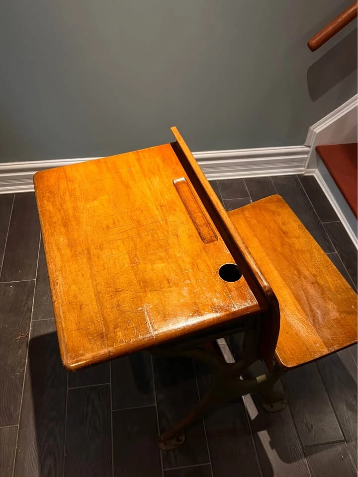 Antique Wood and Cast Iron School Desk - photo 2