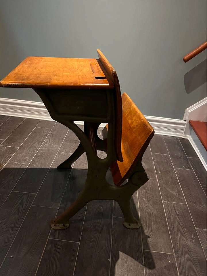 Antique Wood and Cast Iron School Desk - photo 4