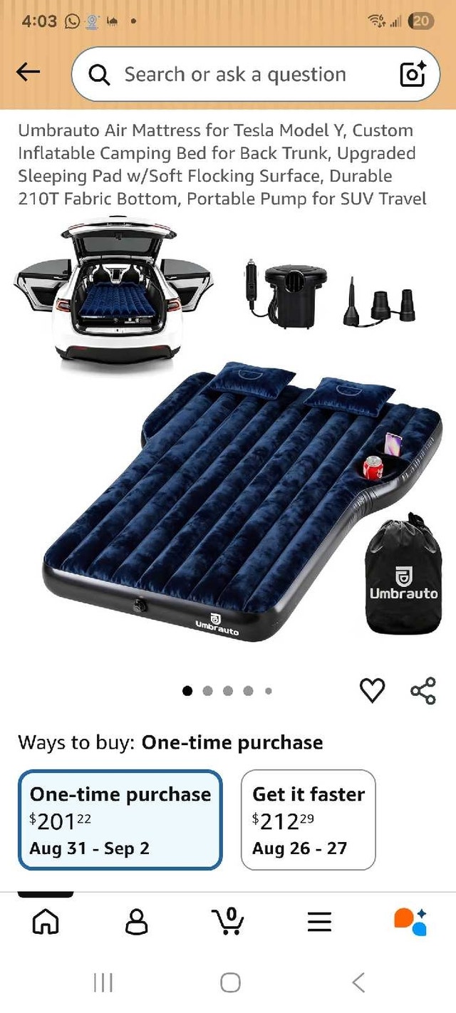 NEW IN BOX Umbrauto Tesla Model Y Air Mattress