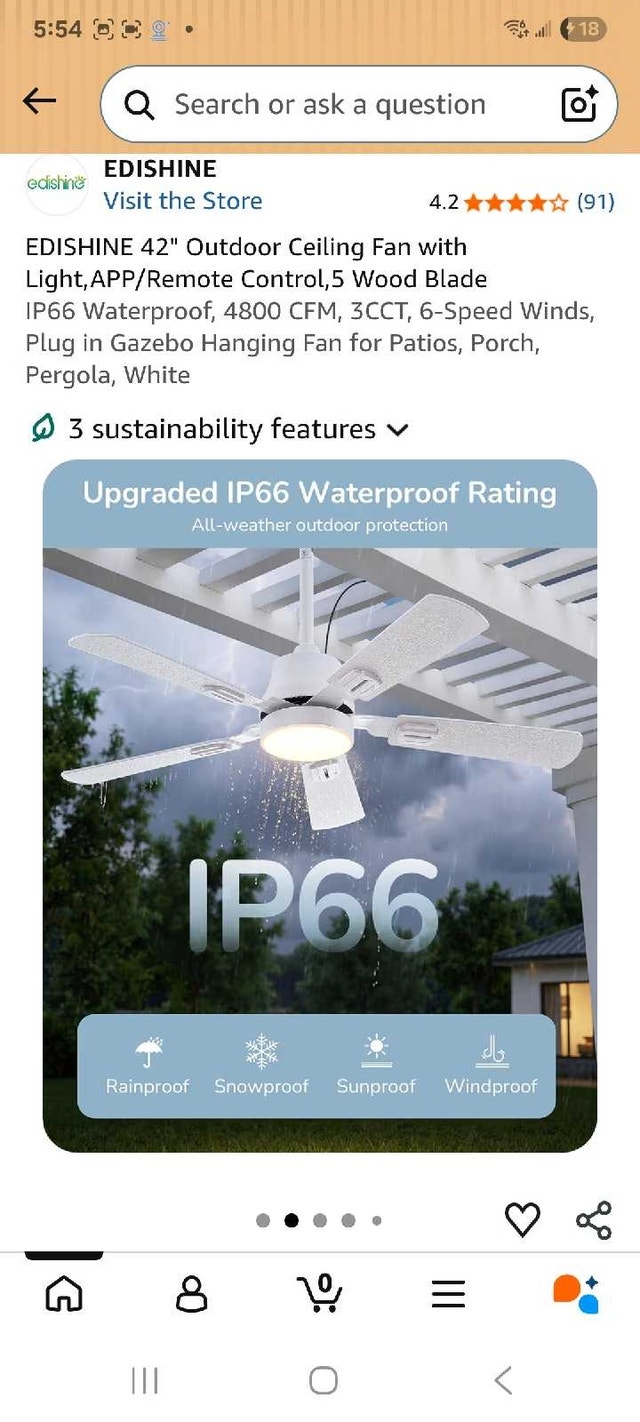 NEW in BOX EDISHINE 42 Inch Outdoor Ceiling Fan - photo 3