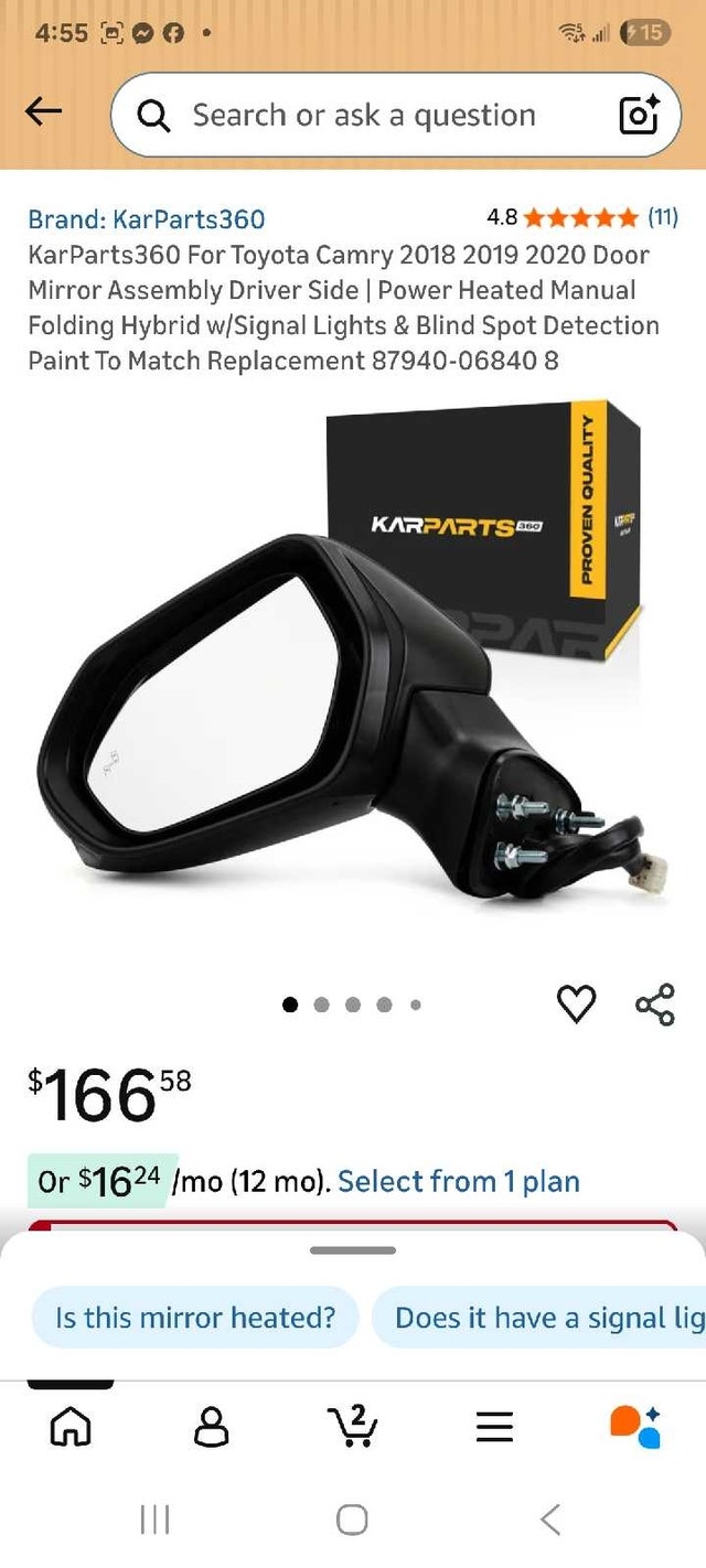 side mirror for toyota camry