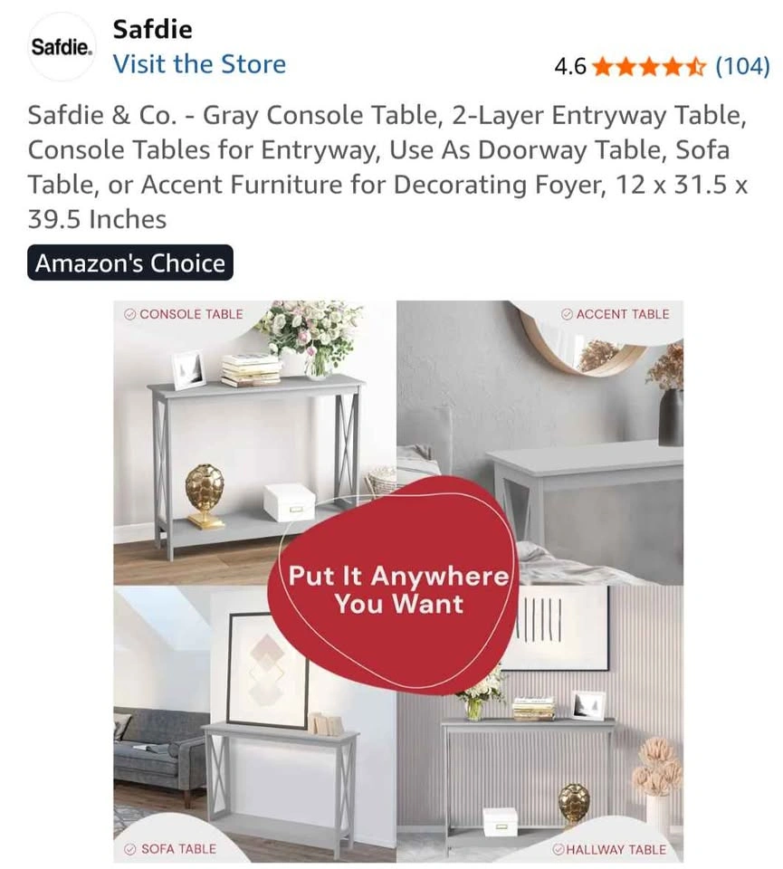 Gray Console Table, 2-Layer - photo 2