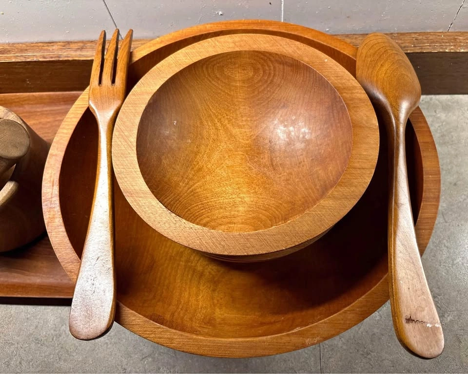 #1 Vintage MCM Baribocraft Canada Solid Maple Salad Set