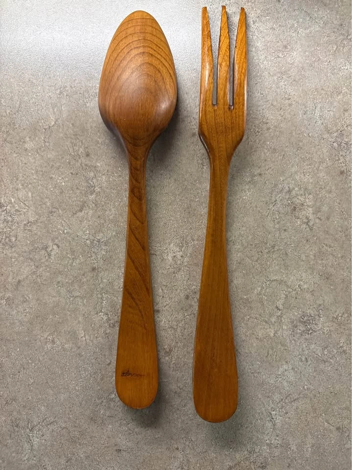 #1 Vintage MCM Baribocraft Canada Solid Maple Salad Set - photo 3