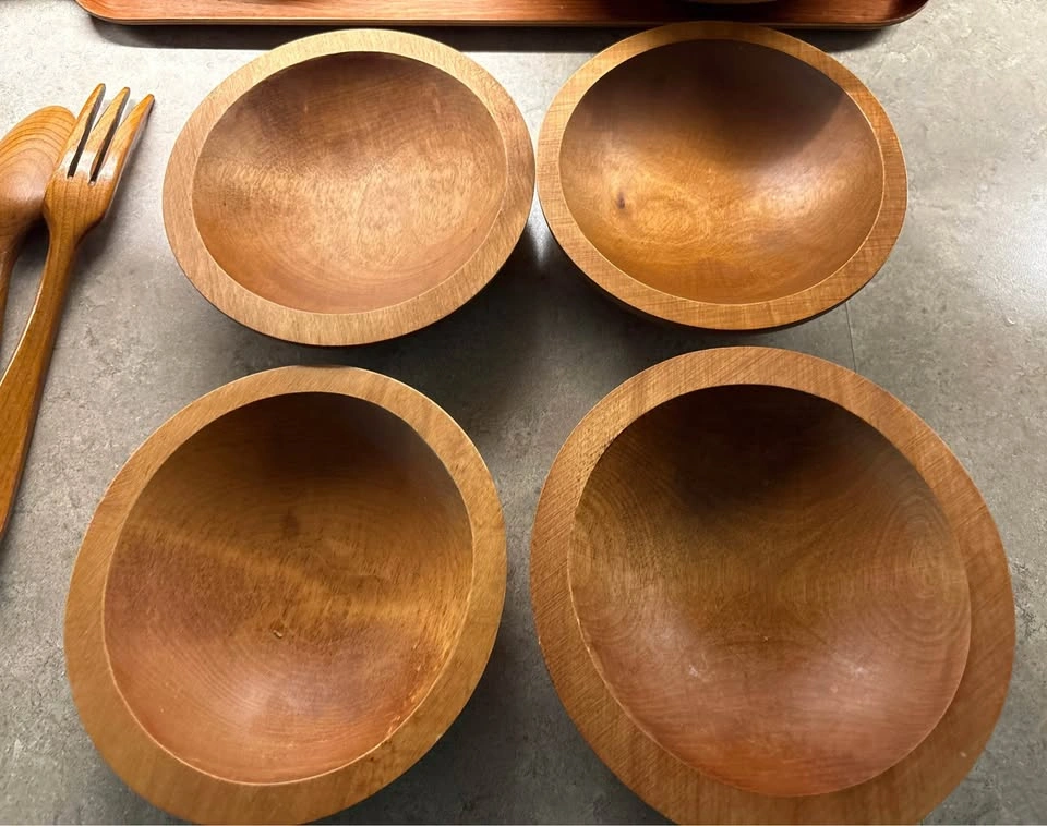 #1 Vintage MCM Baribocraft Canada Solid Maple Salad Set - photo 5