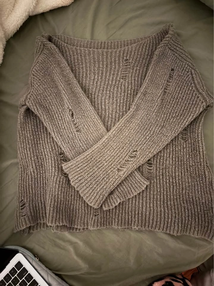 Distressed boat neck knit sweater - XS - photo 2