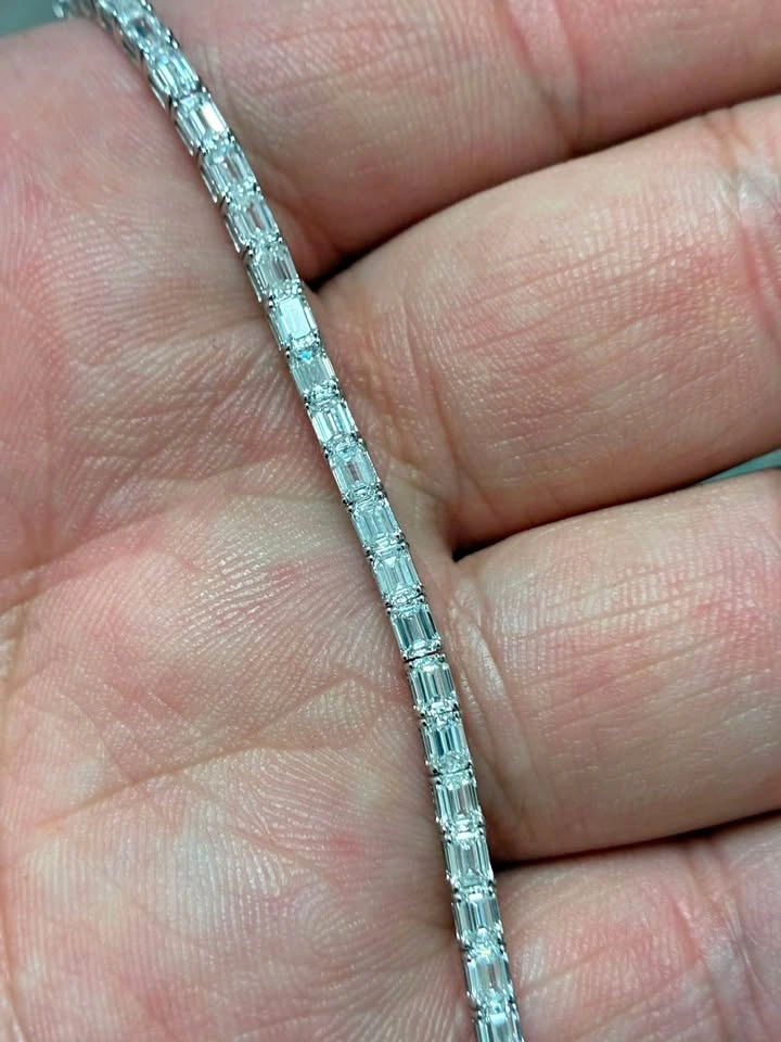 14k 6.31g 5.66ct Emerald Lab Diamond Tennis Bracelet 7in