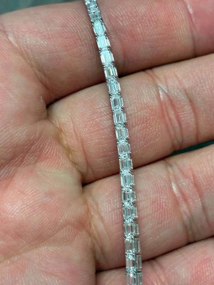 14k 6.31g 5.66ct Emerald Lab Diamond Tennis Bracelet 7in - photo 2