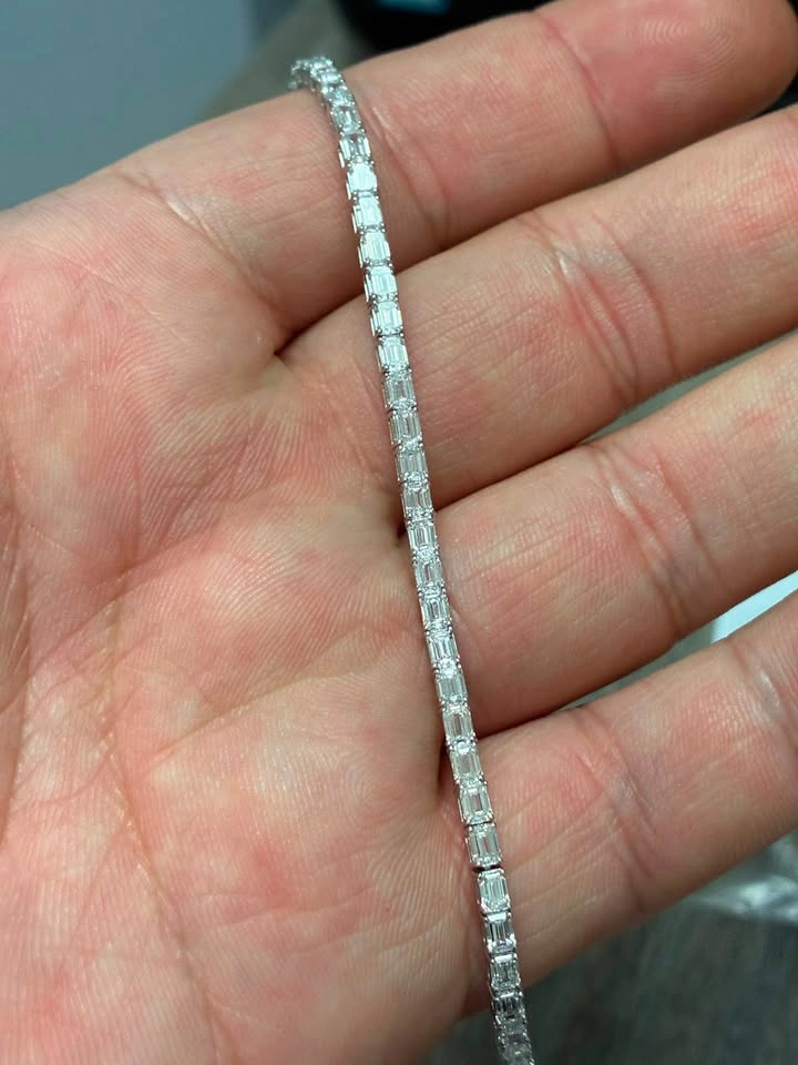 14k 6.31g 5.66ct Emerald Lab Diamond Tennis Bracelet 7in - photo 3