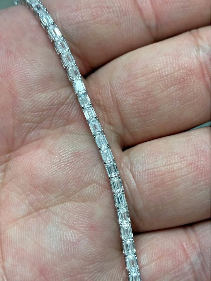 14k 5.66ct Emerald Lab Diamond Tennis Bracelet 7 Inches