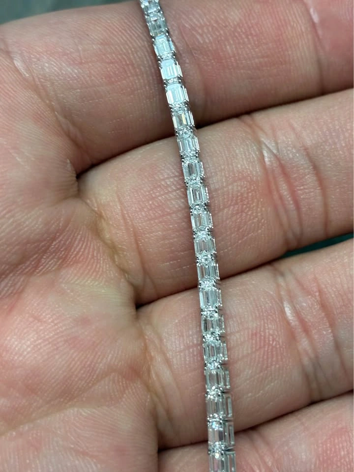 14k 5.66ct Emerald Lab Diamond Tennis Bracelet 7 Inches - photo 2