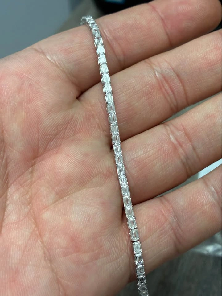 14k 5.66ct Emerald Lab Diamond Tennis Bracelet 7 Inches - photo 3