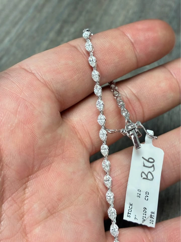 14k Marquise 3.5ct lab diamond tennis bracelet 7inches - photo 3