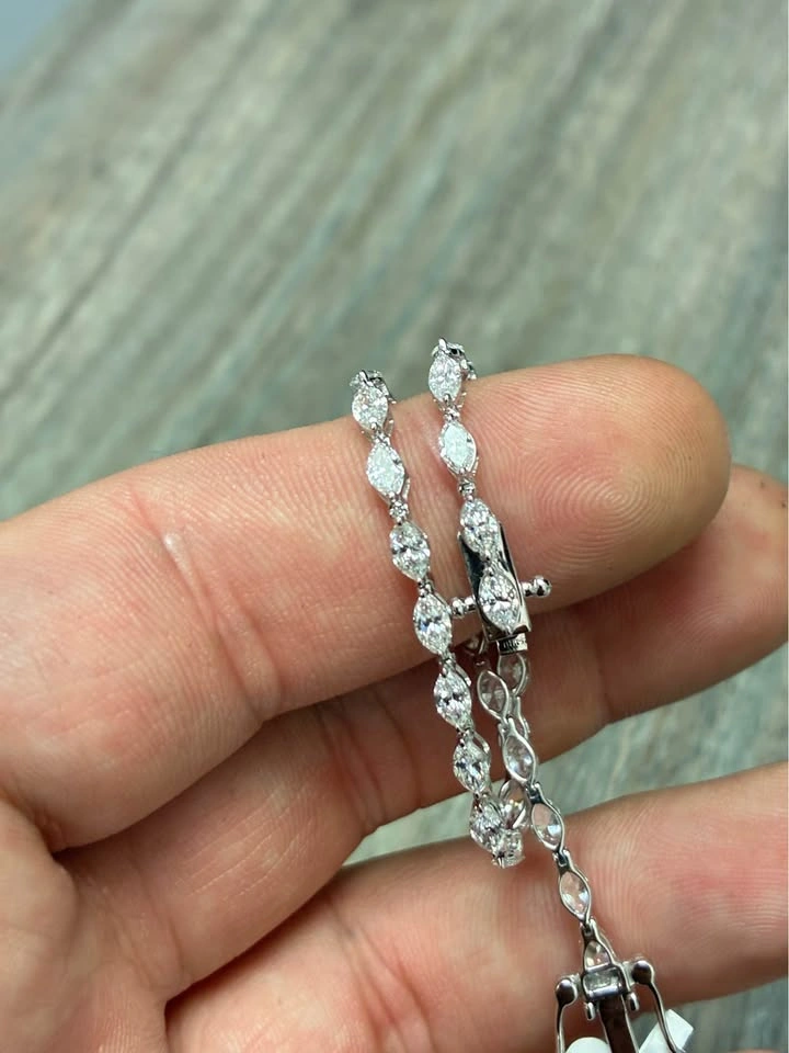 14k Marquise 3.5ct lab diamond tennis bracelet 7inches - photo 5