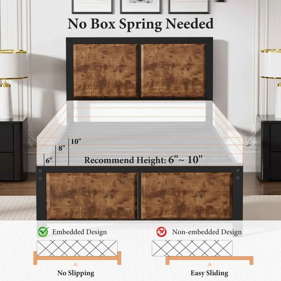 Kempst Twin Bed Frame w/ Rustic Headboard BRAND NEW image indicator(6)