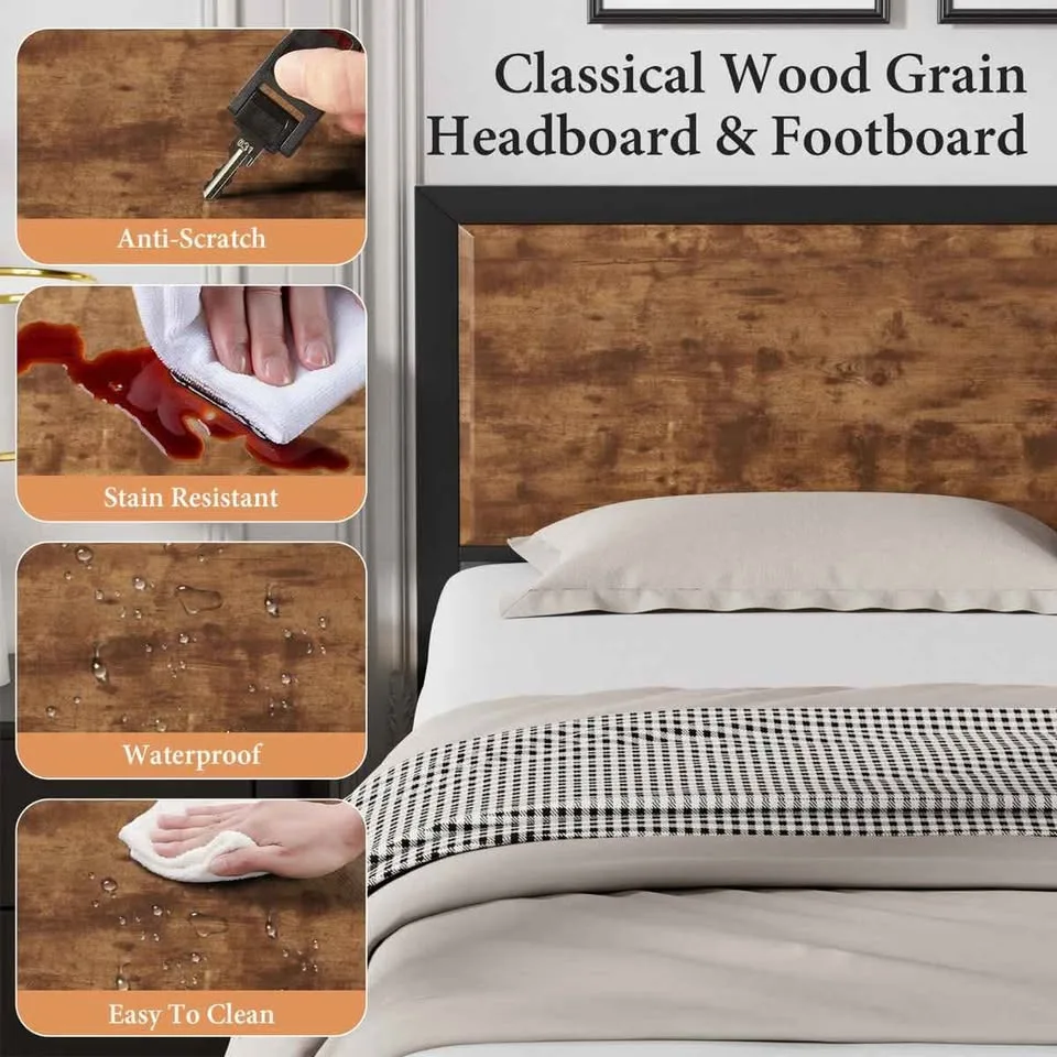 Kempst Twin Bed Frame w/ Rustic Headboard BRAND NEW image indicator(8)