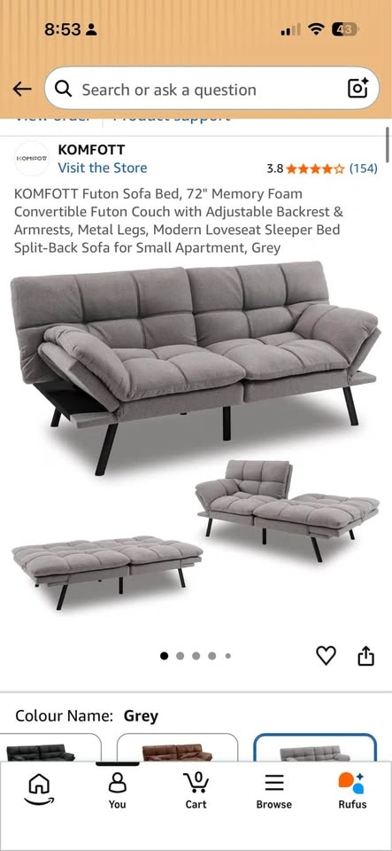 KOMFOTT Convertible Futon Sofa Bed – Grey - photo 3