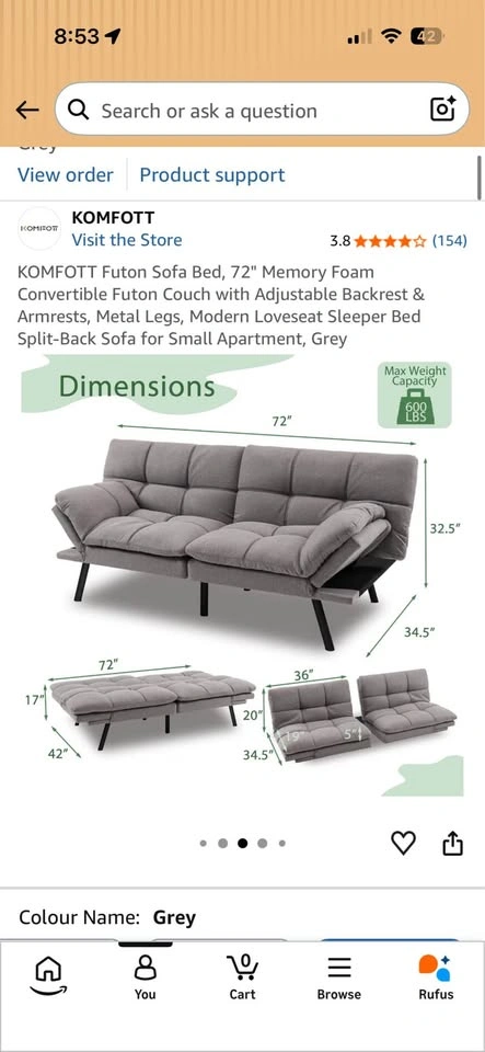KOMFOTT Convertible Futon Sofa Bed – Grey - photo 4