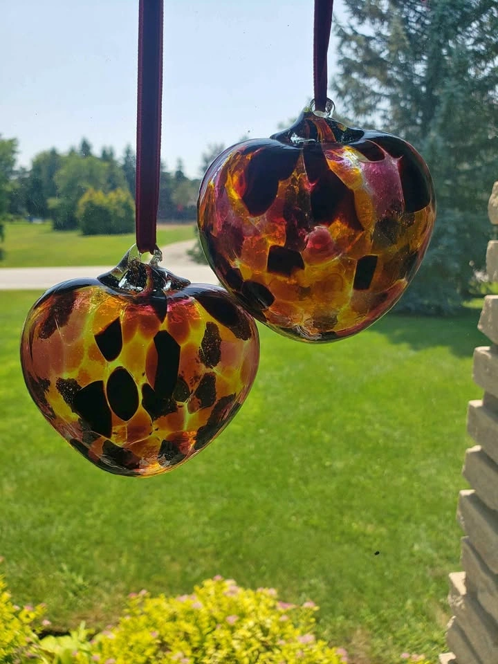 Set of 2 Hand-Blown Glass Heart Ornaments