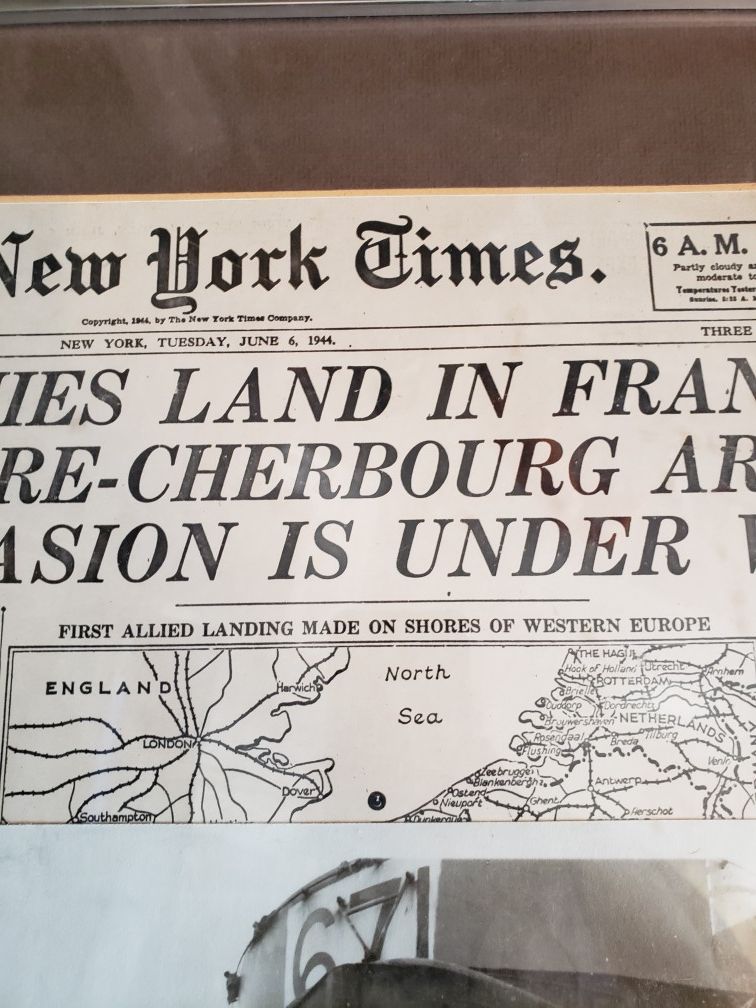 Framed New York Times Page June 6 1944