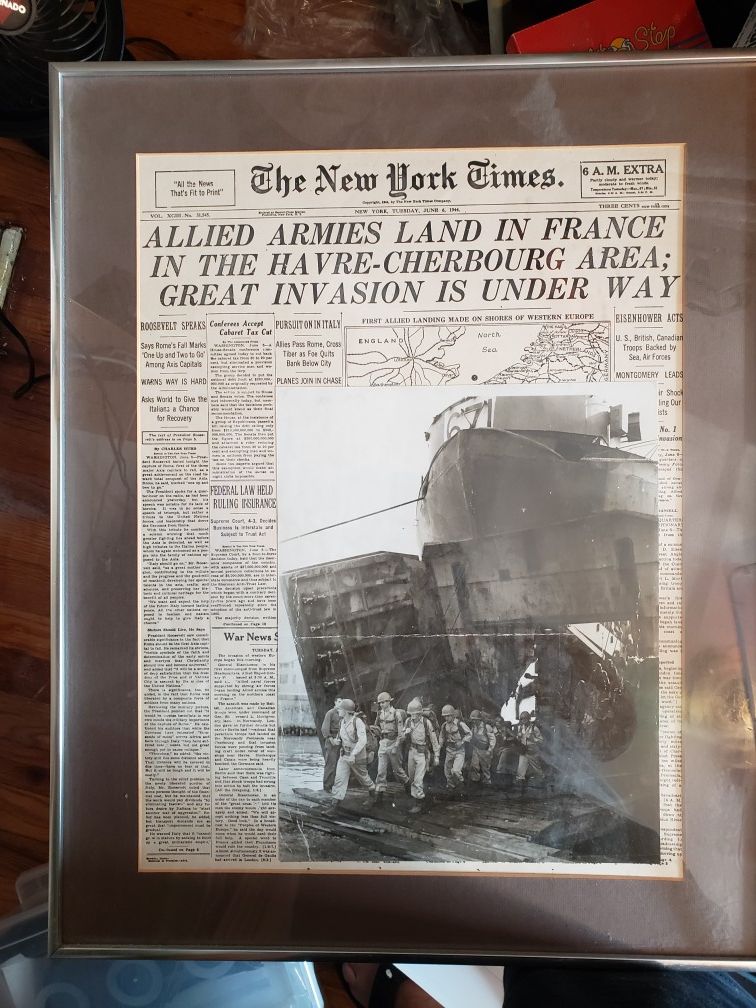 Framed New York Times Page June 6 1944 - photo 4