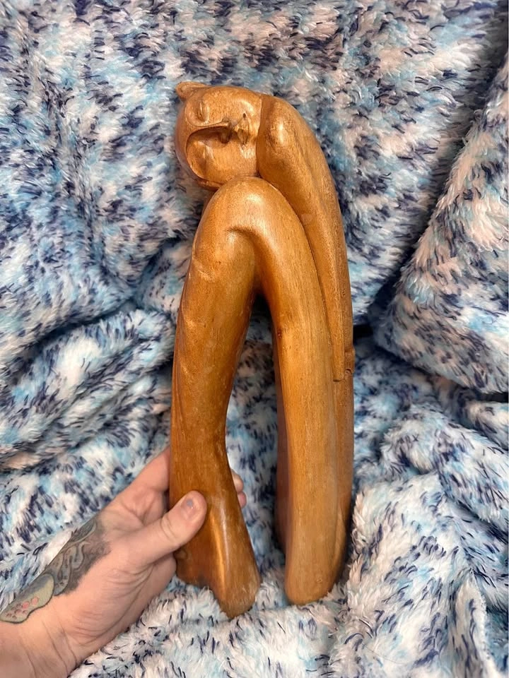Hand Carved Bali Wood Cat Sculpture