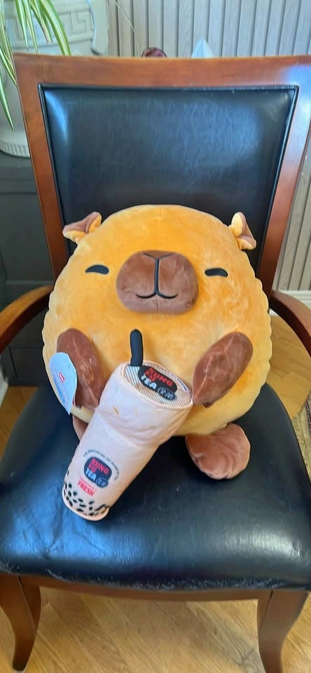 Cute animal drinking boba stuffy!