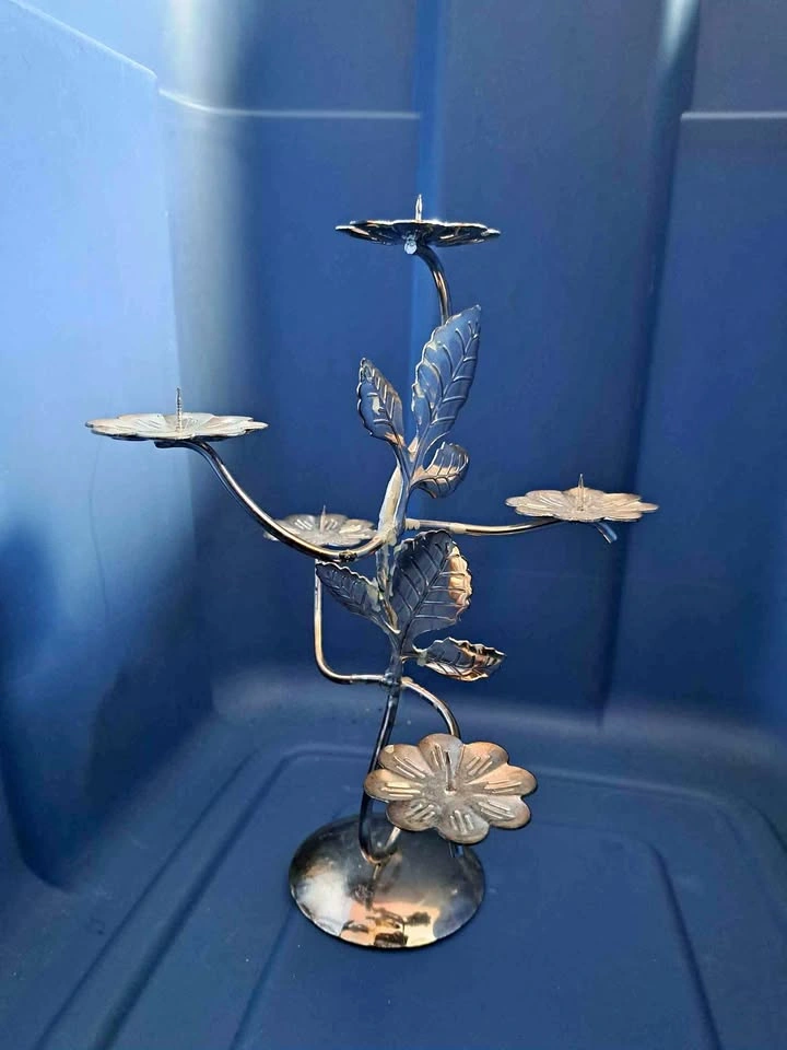 Two Metal Candleholders — hold 5 candles each