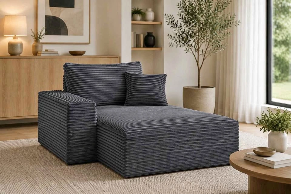 Grey Fluffy Chaise Lounge Sofa