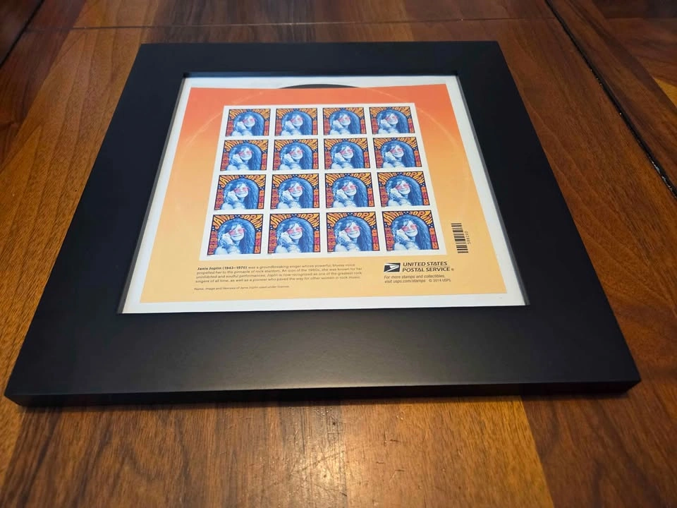 Framed Janis Joplin USA Block of Stamps in Mint Condition - photo 3
