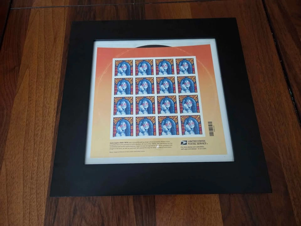 Framed Janis Joplin USA Block of Stamps in Mint Condition - photo 5