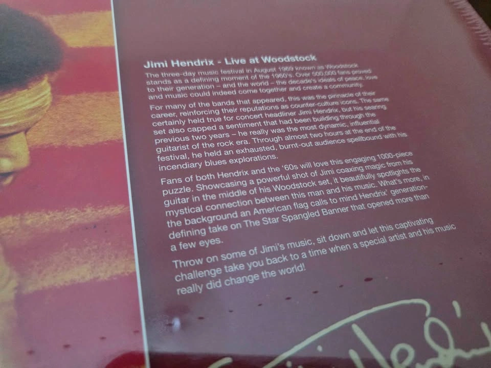 Sealed Jimi Hendrix Woodstock 1000 Piece Jigsaw Puzzle - photo 4