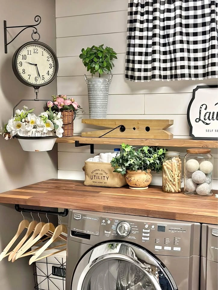 Large Wooden Clothespin Shelf Laundry Room Decor