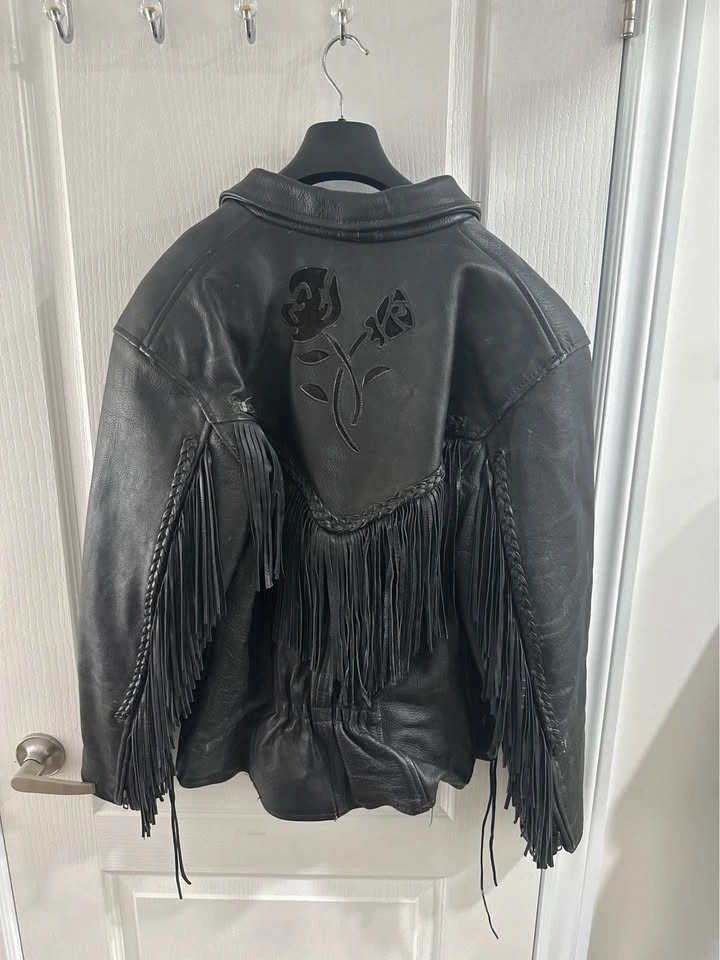 Vintage Women’s Leather Motorcycle Jacket with Fringe (XL) - photo 3