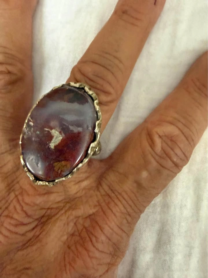 Vintage Large Oval Jasper Stone Ring
