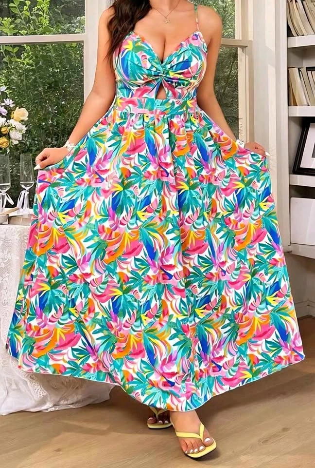Floral Tropical Print Maxi Dress 3X